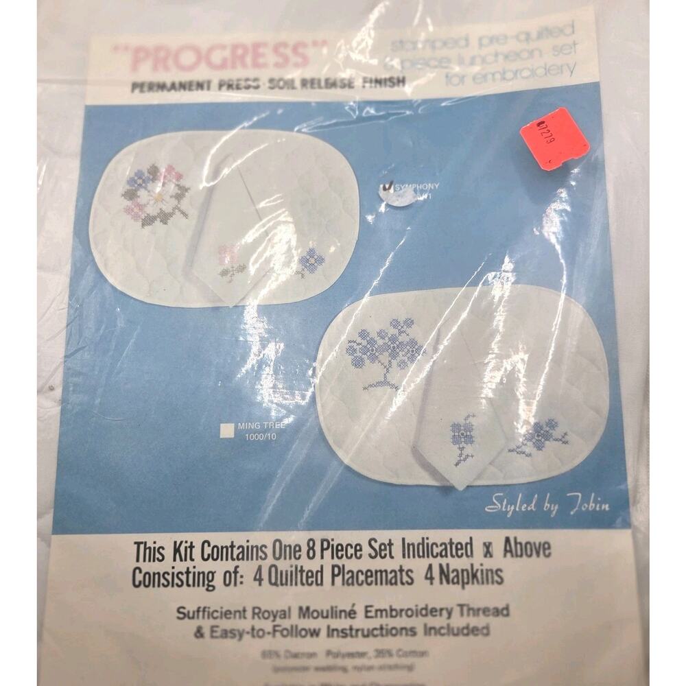 Vtg 1980 Placemats Napkins Embroidery Cross Stitch Project Kit Floral NOS Sealed